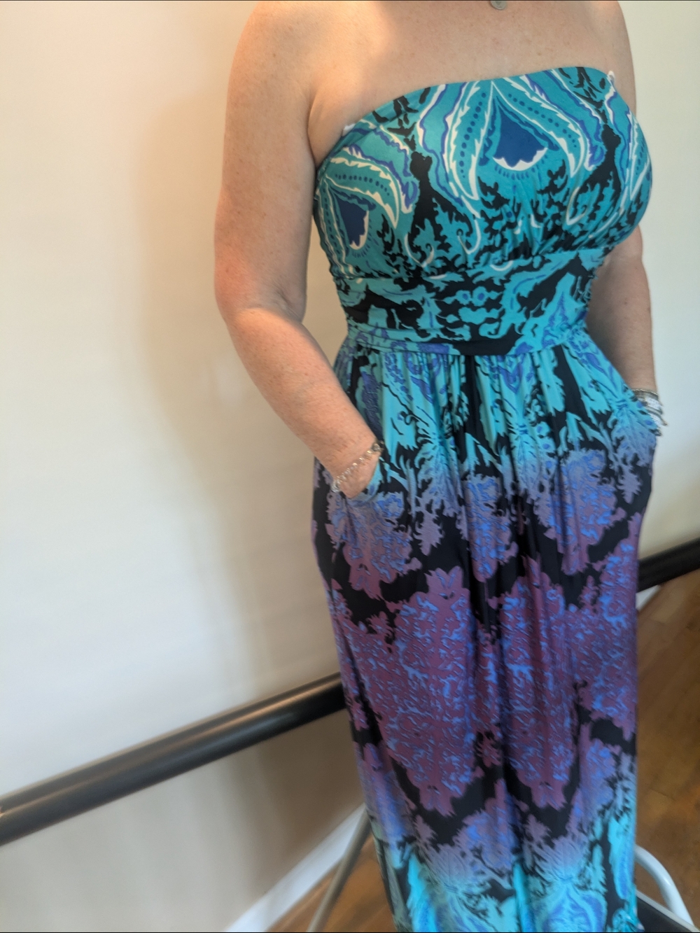 Strapless Blue-Green Ombre Maxi Dress